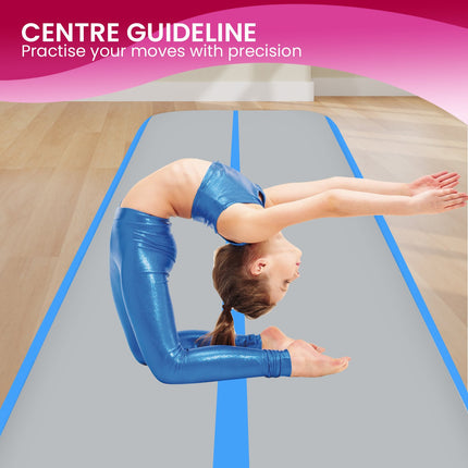 Powertrain 8m x 1m x 20cm Air Track Inflatable Gymnastics Mat Tumbling - Grey Blue