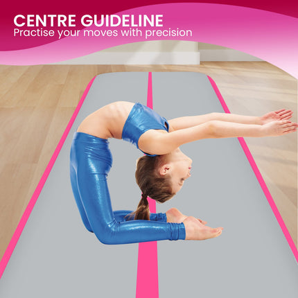 Powertrain 8m x 1m x 20cm Air Track Inflatable Gymnastics Mat Tumbling - Grey Pink