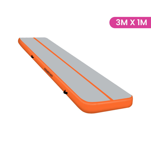 Powertrain 3m x 1m Air Track Inflatable Gymnastics Mat - Orange Grey
