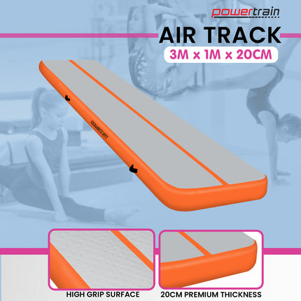 Powertrain 3m x 1m Air Track Inflatable Gymnastics Mat - Orange Grey