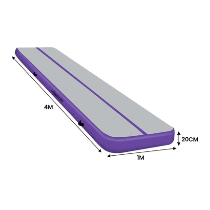 Powertrain 4m x 1m Air Track Inflatable Gymnastics Mat - Purple Grey
