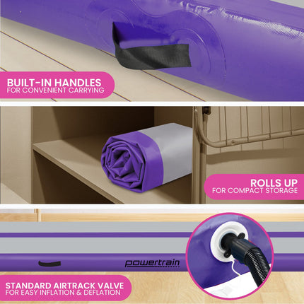Powertrain 4m x 1m Air Track Inflatable Gymnastics Mat - Purple Grey