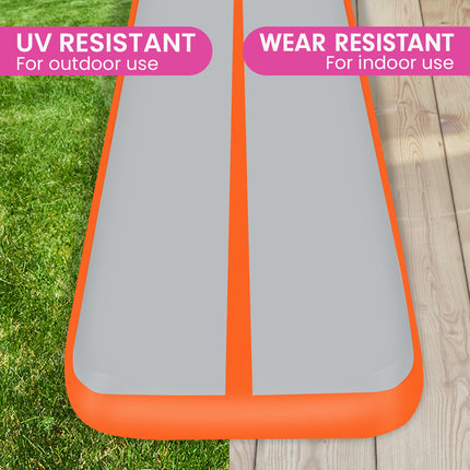 Powertrain 5m x 1m Air Track Inflatable Gymnastics Mat - Orange Grey