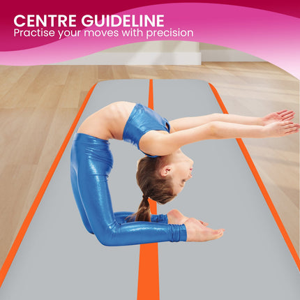 Powertrain 5m x 1m Air Track Inflatable Gymnastics Mat - Orange Grey