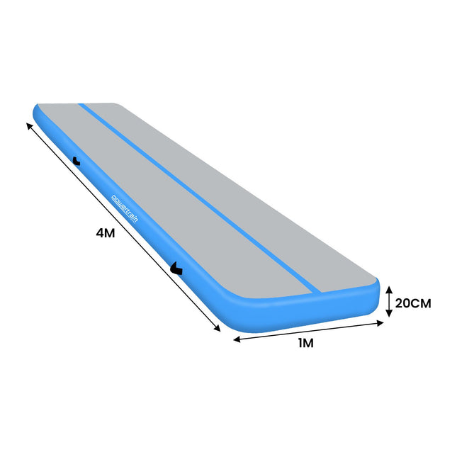 Powertrain 4m x 1m Air Track Inflatable Gymnastics Mat - Blue