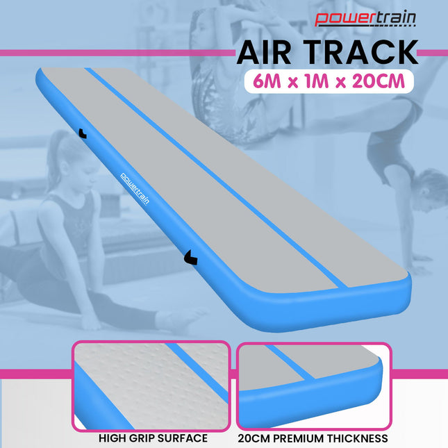 Powertrain 6m x 1m x 20cm Air Track Inflatable Gymnastics Mat - Blue
