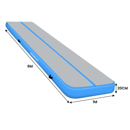 Powertrain 6m x 1m x 20cm Air Track Inflatable Gymnastics Mat - Blue