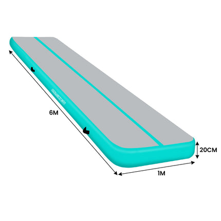 Powertrain 6m x 1m x 20cm Air Track Inflatable Gymnastics Mat - Green