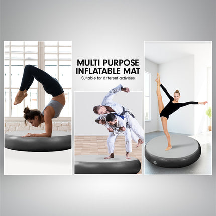 Powertrain 1m Air Track Spot Round Inflatable Tumbling Mat - Black